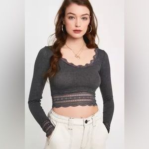 Urban outfitters Dame Embroidered Scoop-Neck Cropped Top - S